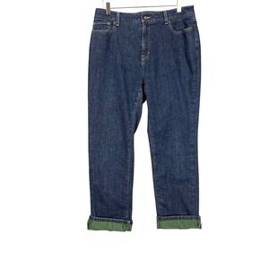 L.L. Bean Jeans Womens 14 Blue Classic Fit Denim Green Flannel Lined High Rise